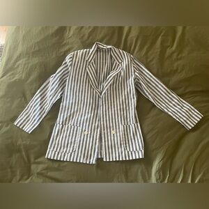 Chic Striped Blazer in Gray and White
